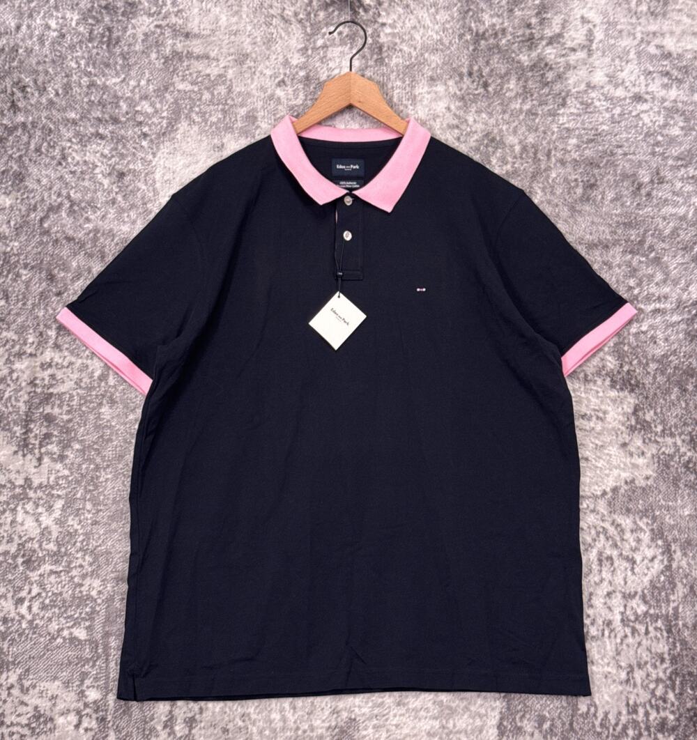 New Eden Park Polo Shirt 3XL Mens Blue & Pink Color Block Pique Peruvian Pima